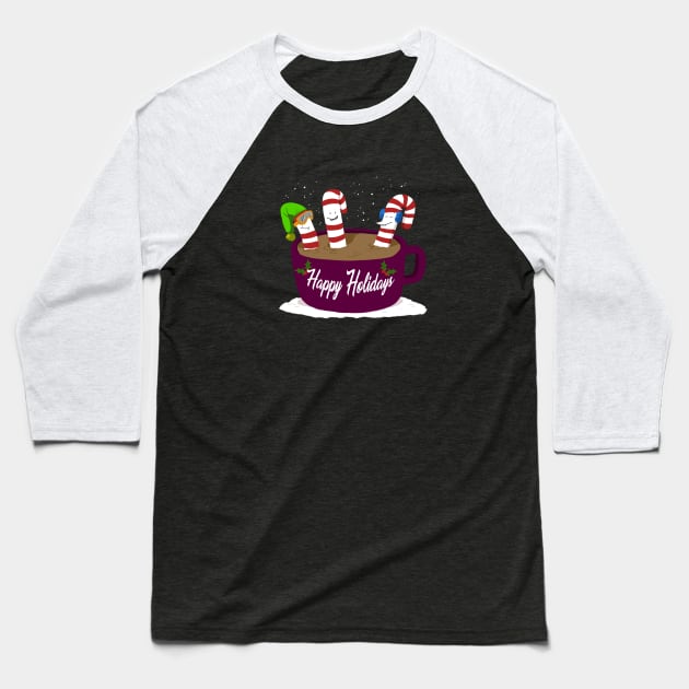 Happy Holidays Candy Cane Baseball T-Shirt by ctupa